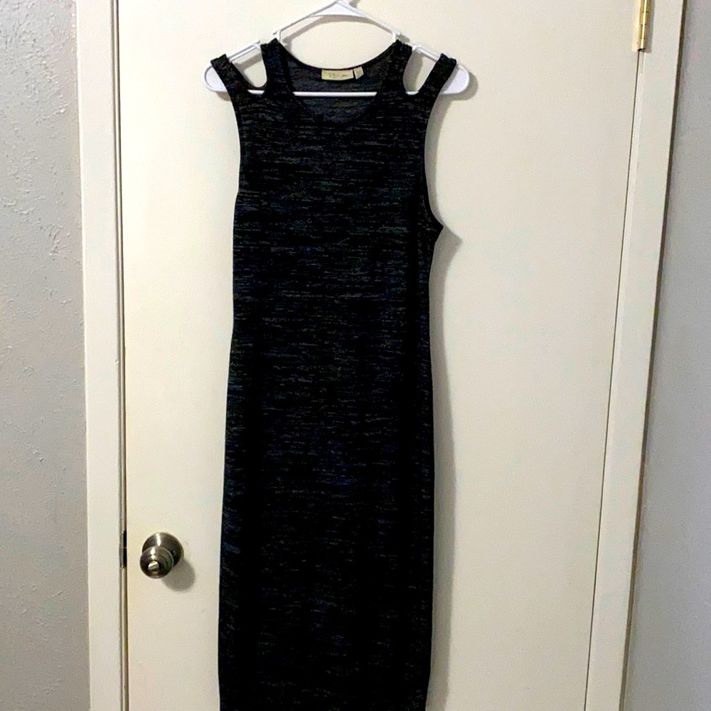 Black spandex maxi dress cutout shoulders